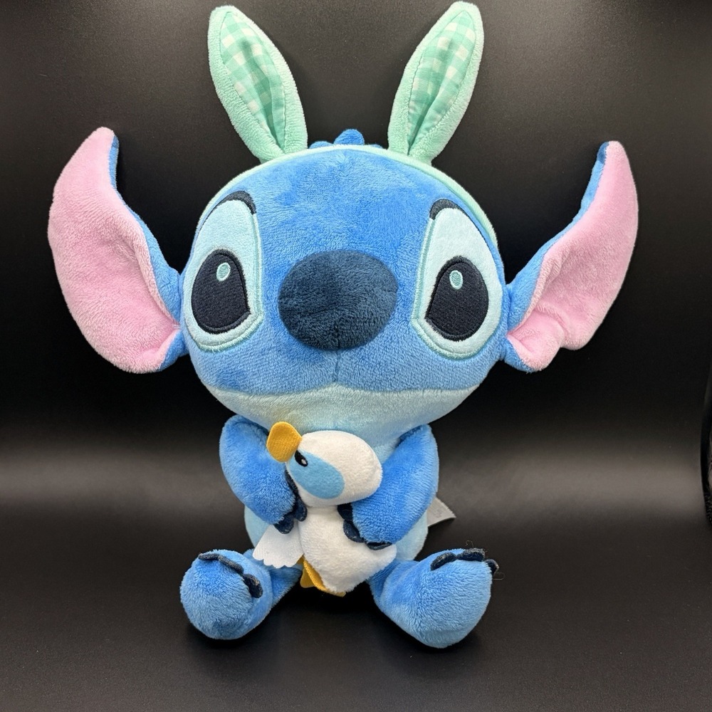 Disney Baby Stitch Easter Pastel Bunny Ears with Bird Cuddle Plush